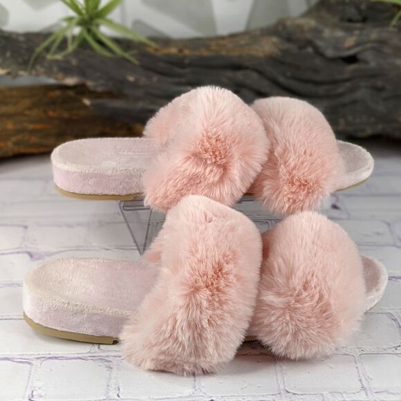LOFT Fuzzy Faux Fur Double Strap Slippers (Size: M 7-8) - Picture 3 of 7